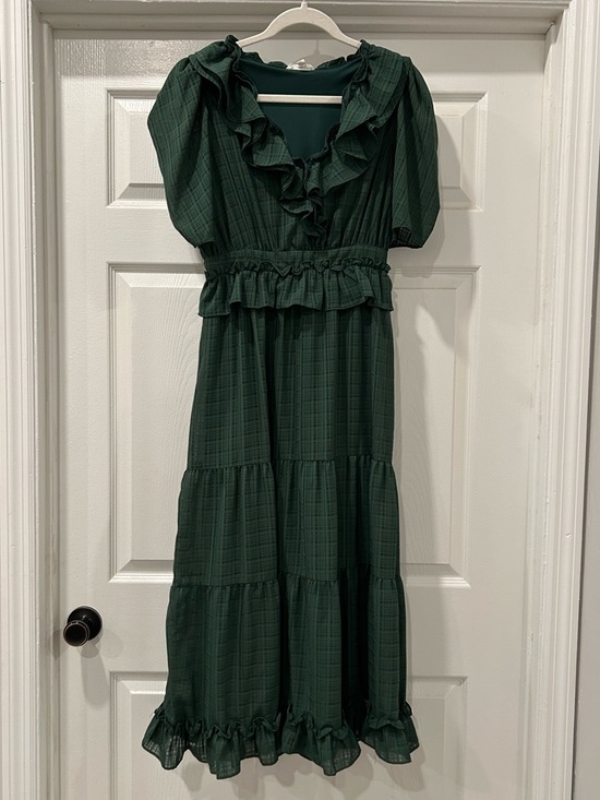 By The River Dresses & Skirts - by the River Dark Green Ruffle Tiered Maxi Dress with Puff Sleeves Size Small